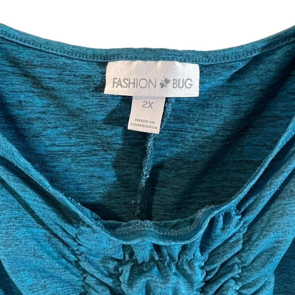 Fashion Bug Blue Marled Plus Size Top 2X Ruched Details Stretch Jersey Knit Top - Picture 5 of 5